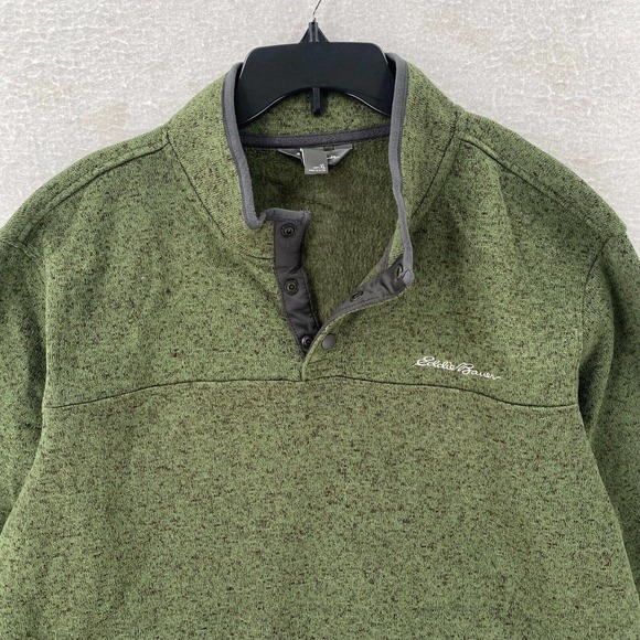 Eddie Bauer Fleece Henley Pullover Mens XL Green Radiator Snap Sweater NICE!!! - Picture 3 of 11